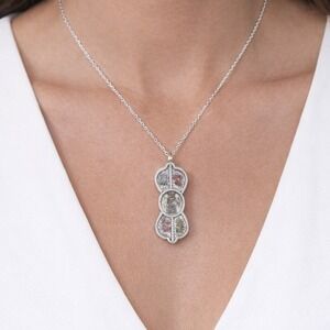 Vintage Mixed Metal Script Pendant Necklace Silver Tone Spiritual Charm